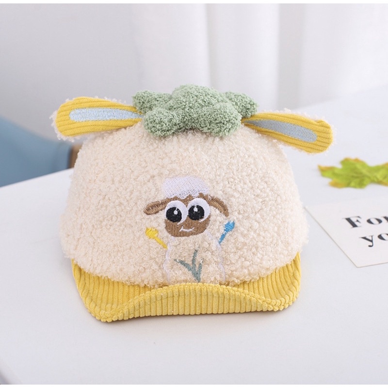 Topi Baseball Anak Bayi Balita Model Bulu Domba Sheep Import Anak Laki Laki Anak Perempuan-BS kuning