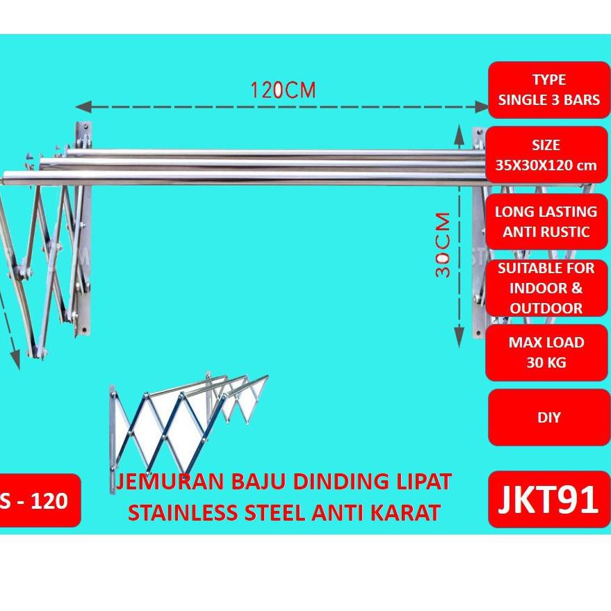 Hot Limited PLBOK SINGLE JEMURAN BAJU PAKAIAN DINDING LIPAT STAINLESS