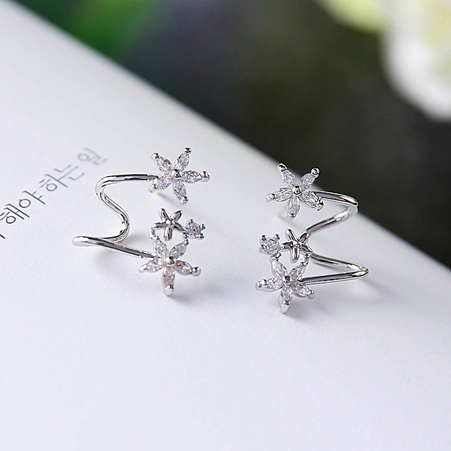 XiaoboACC Anting Tusuk Sterling Silver 925 Model Bunga Melengkung Gaya Korea untuk Wanita