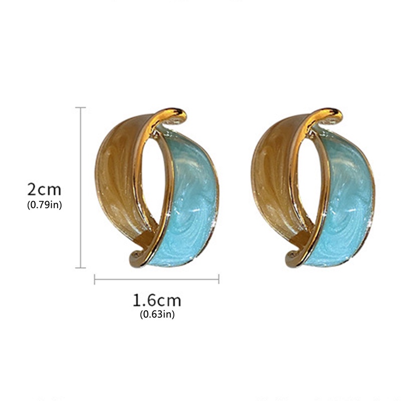 Anting Menjuntai Bentuk Busur Geometris Warna Biru Kontras Gaya Vintage Untuk Wanita