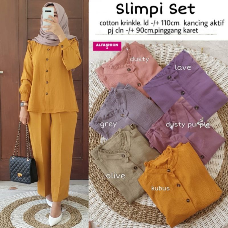 SLIMPI Set Baju Setelan One Set Polos Wanita Crinkle Premium Model Kekinian Viral Setelan baju Wanit