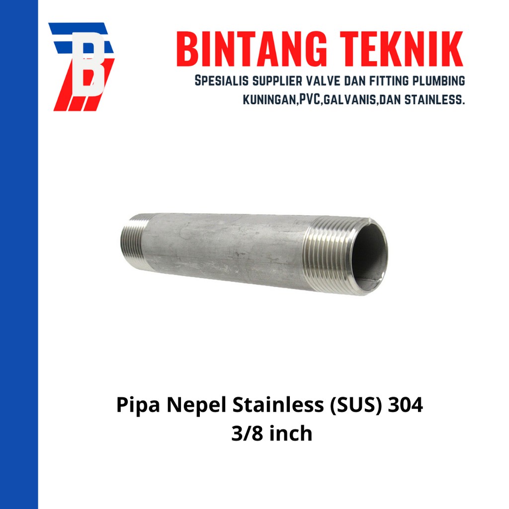Pipa Nipple Stainless Steel 304 ukuran 3/8 inch