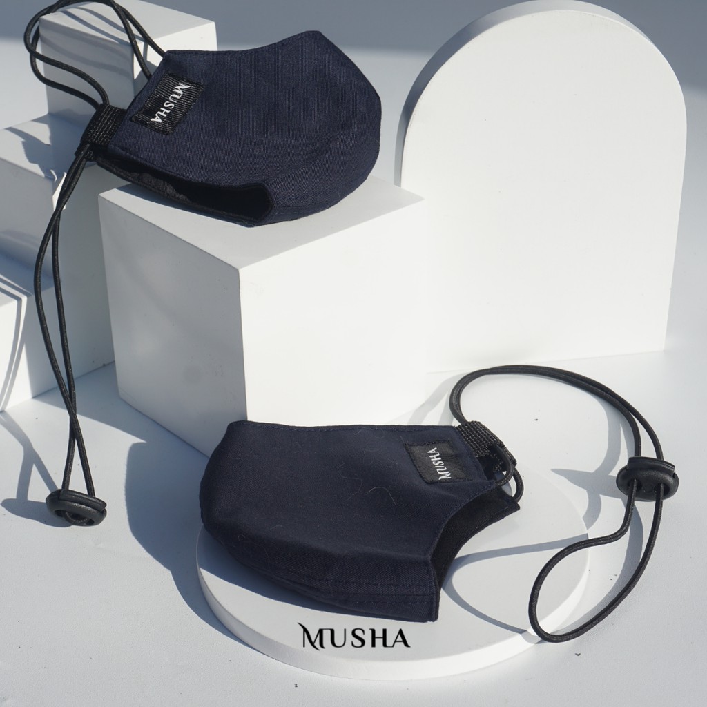 MUSHA Basic Mask Strap - Navy | Masker Kain 3 Ply Earloop