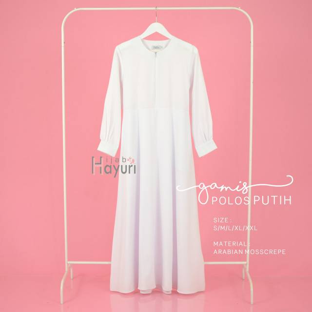 Gamis Polos Putih / Gamis umroh / gamis putih HIJAB HAYURI