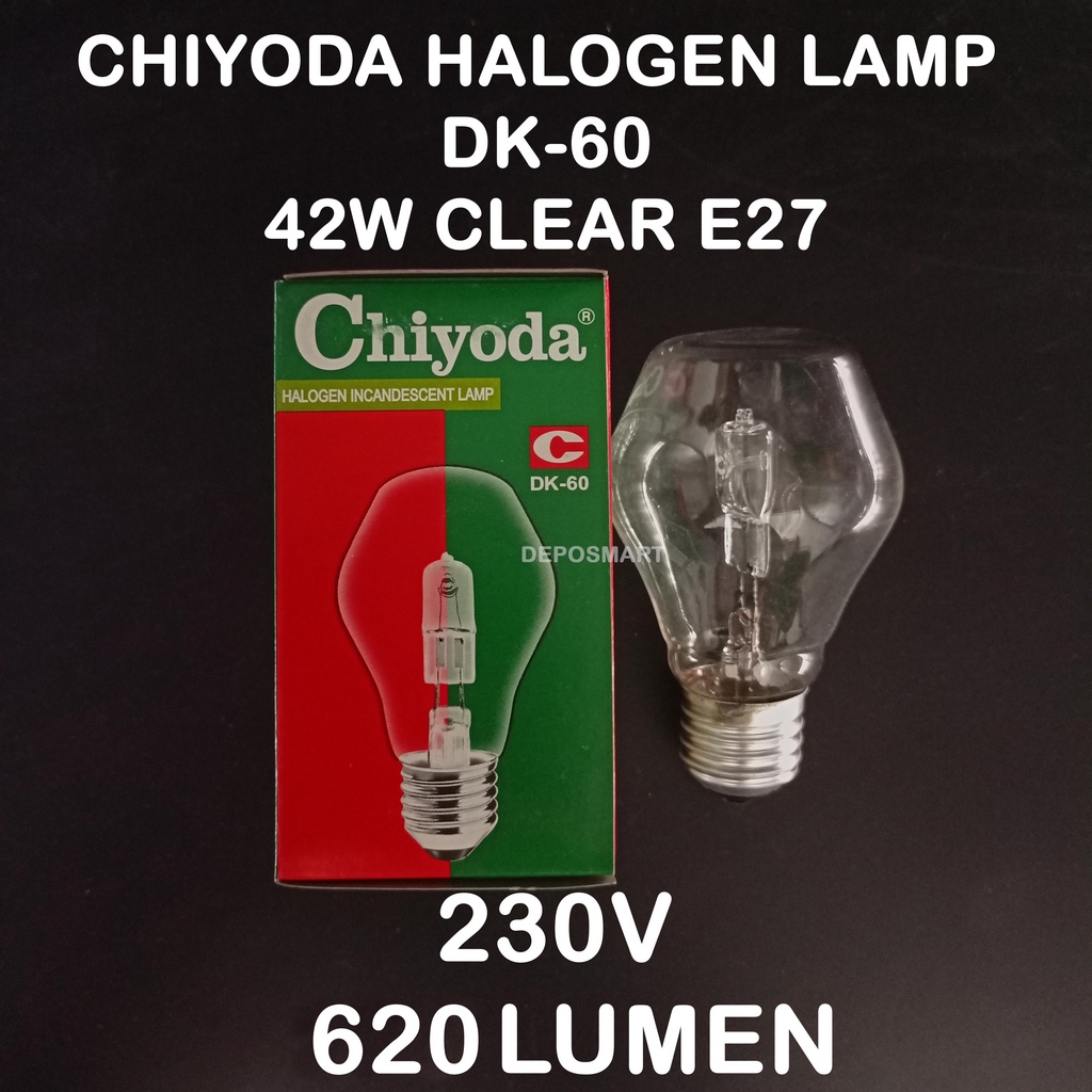 LAMPU HALOGEN CHIYODA DK60 42W 230V 620 LUMEN CLEAR E27 INCANDESCENT
