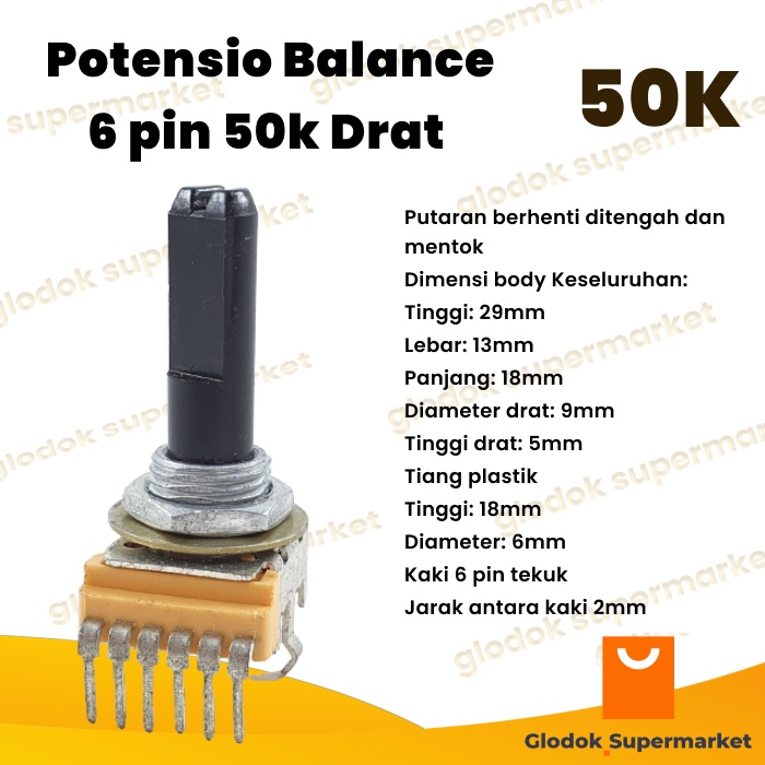 Potensio Balance 6 pin 50k Drat Stereo Kaki 6 Tekuk Segi Orange 503