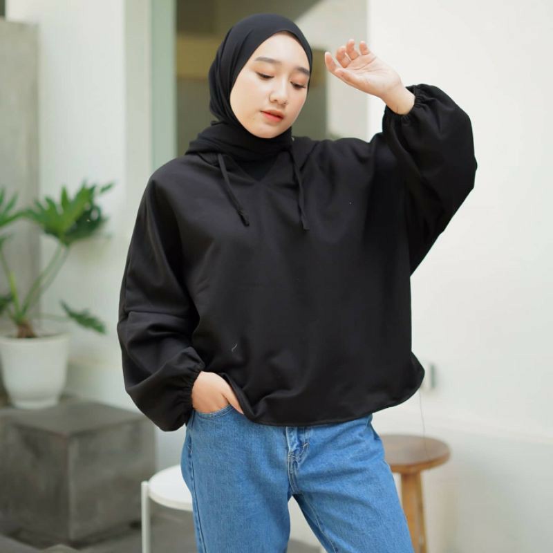 VIVARA HOODIE OVERSIZE CROPE TANGAN BALONNY DADARIO - SWEATER OVERSIZE SWEATER CROP