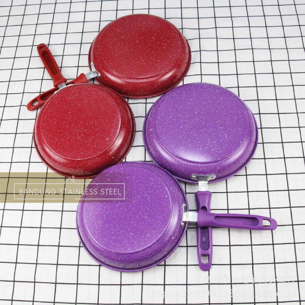 2 pcs frypan teflon marble wajan penggorengan kecil ungu merah murah 20cm 22cm