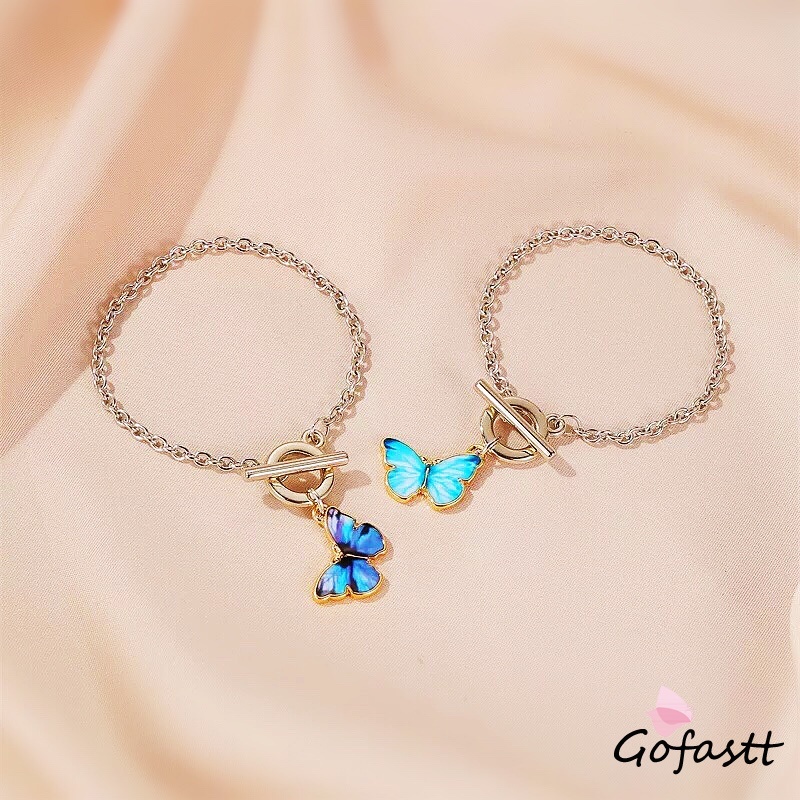 【CHECKOUT RP100】Gelang Kupu-kupu Biru Gelang Rantai Gerhana Aksesori Busana Wanita Korea G-1