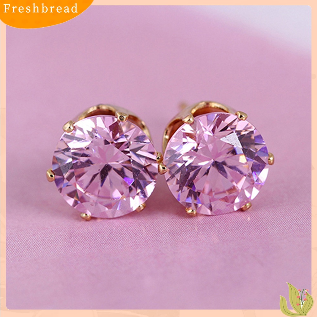 Fresh| Anting Stud Cubic Zirconia Bentuk Bulat Untuk Kencan