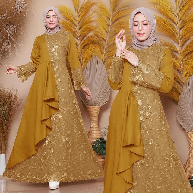 Zolana Maxy Brukat Mix Moscrepe / Gaun Pesta Mewah / Baju Kondangan Wanita / Dress Terbaru 2022 / Ba