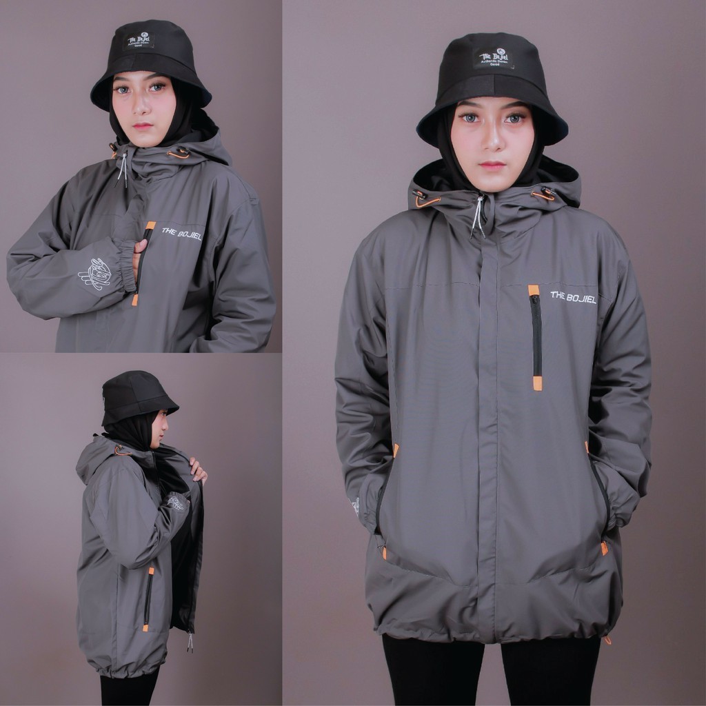 JAKET PARASUT WANITA PRIA WATERPROOF WINDBREAKER ORIGINAL DISTRO THE BOJIEL-Abu