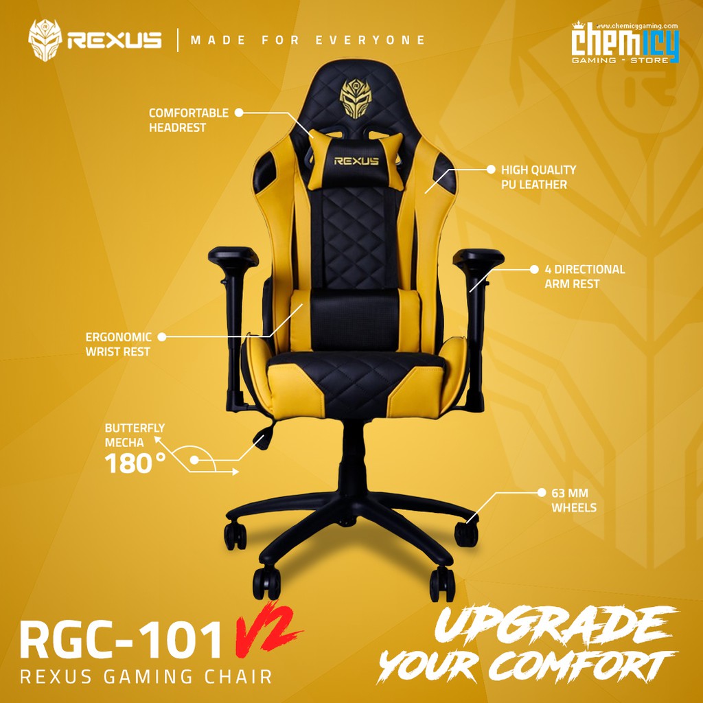 Rexus Gaming Chair Kursi Gaming Rgc 101 V2 Yellow Shopee Indonesia