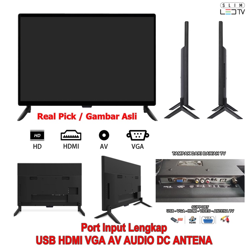 PROMO TV LED 24 INCI DIGITAL DVBT2 LAYAR HD SUPPORT HDMI VGA AV DAN USB GARANSI 12 BULAN