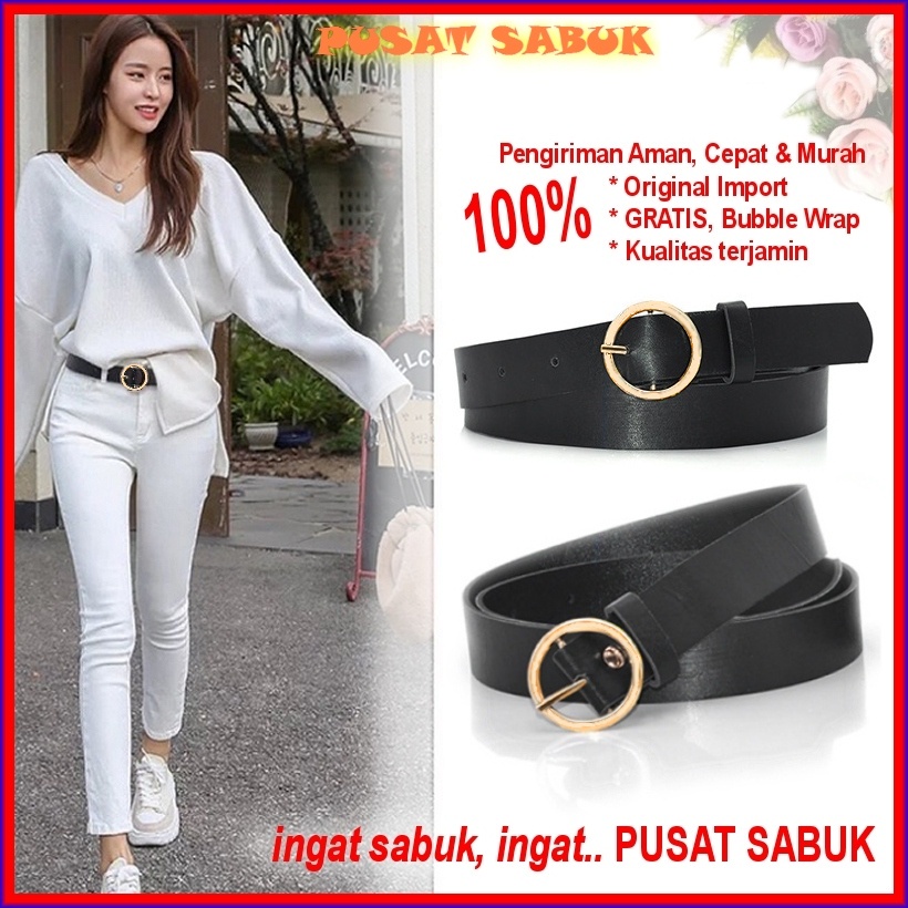 Gesper Cewek Ikat Pinggang Sabuk Kulit Wanita Fashion Karet Belt Korea Women Obi Oby Impor kecil cm