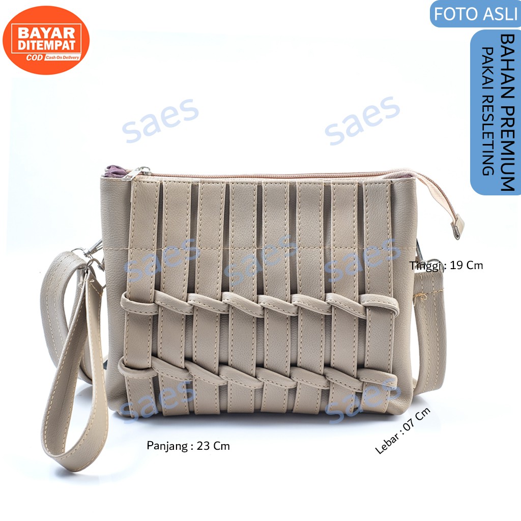 SAES - Semanggi Tas Selempang &amp; Bahu Wanita Kulit Vintage Retro Clutch Sling Bag Multifungsi Hitam Saes shop 001