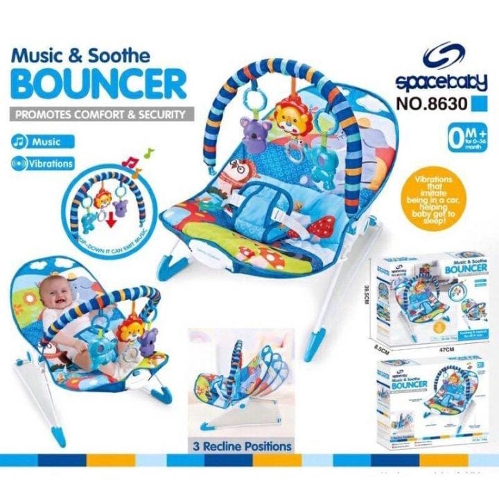 Bouncer Space Baby SB 8630 Music &amp; Soothe Bisa 3 Posisi Reclain / Ayunan Bayi (Tersedia varian warna)