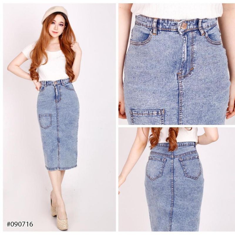 (Bisa COD) size S - Big Size | Rok denim span 7/8 | Rok span selutut belah depan | Rok span big size-4