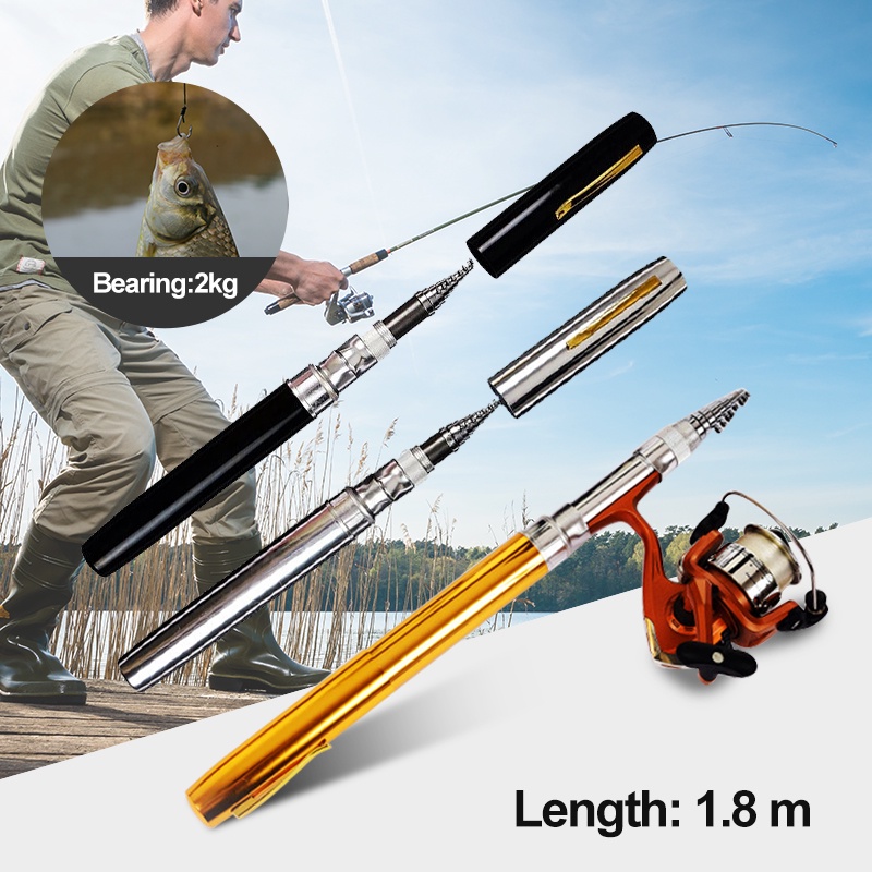 Joran Kail Pancingan Joran Kail Pulpen Pena Ikan Danau Sungai Saku Mini Fishing Rod Pen Portable 1.8m