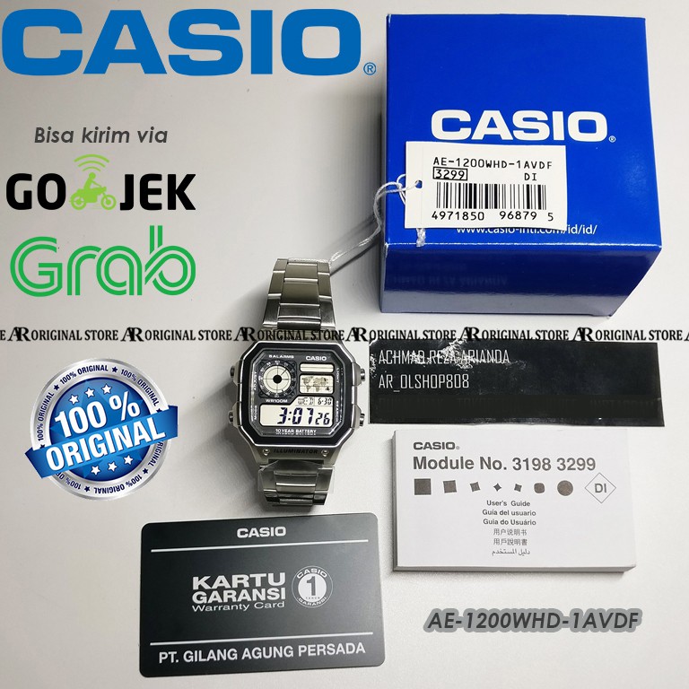 JAM DIGITAL  Stainless PRIA CASIO ORIGINAL AE-1200WHD Casio AE-1200WHD-1AVDF AE 1200WHD AE1200WHD