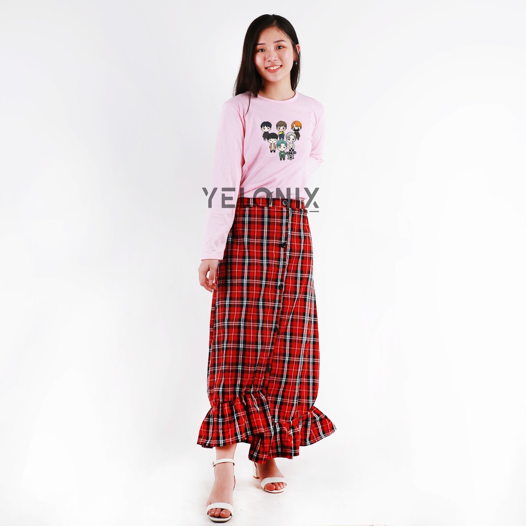 Rok ZENIA PANJANG Skirt Tartan Kotak Ruffle - YELONIX