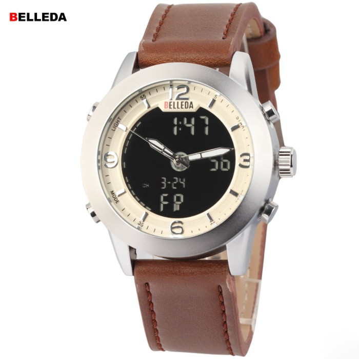 Jam Tangan Pria Original Belleda BD3099 Leather Dark Brown Silver Army