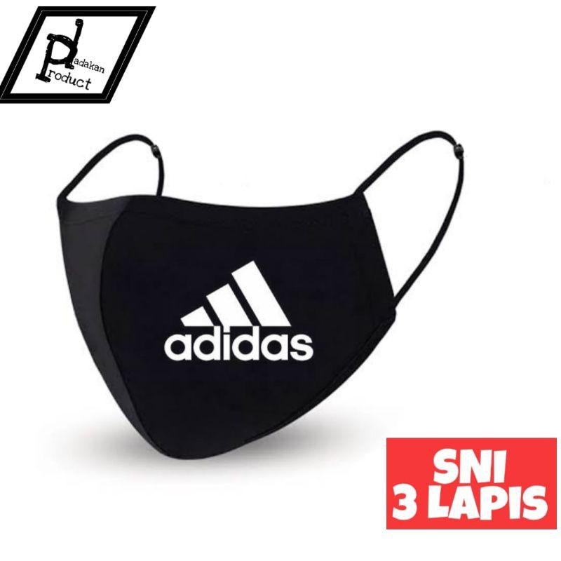 Masker Adidas|ADIDAS 3 Lapis / Masker Kain 3 Ply / Masker Hitam / Masker Earlop / Masker 3 Lapis