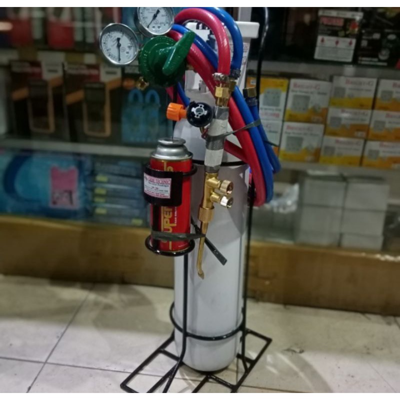 paket alat las oksigen lengkap isi full dengan Rak troli