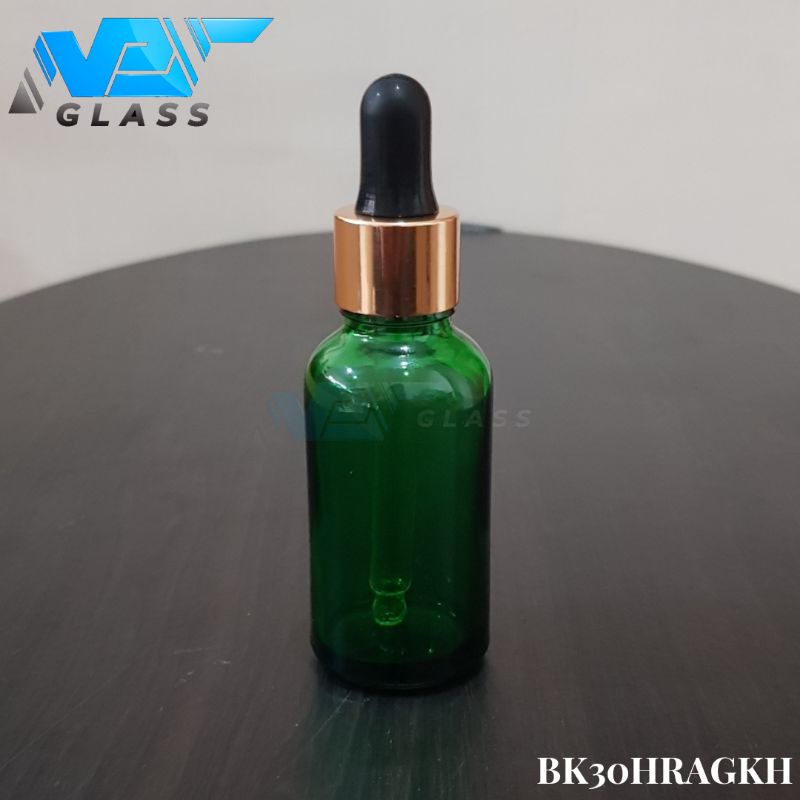 botol kaca pipet 30ml tebal hijau - ring almunium gold