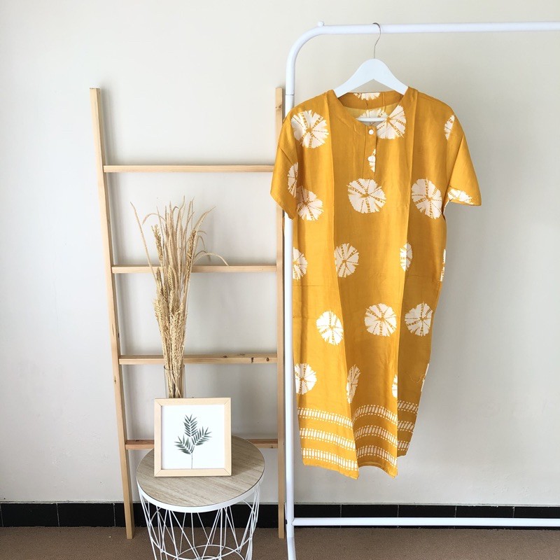 hirafa - Daster Shibori Tie Dye / Daster Pendek Baju Tidur Santai Motif Jumputan-Kuning Garis