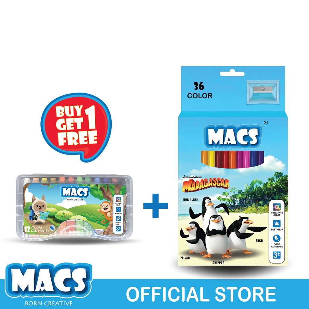 

MACS Holiday Bundle 36 Madagascar Color Pencils + 12 Warna Oil Pastel Crayon