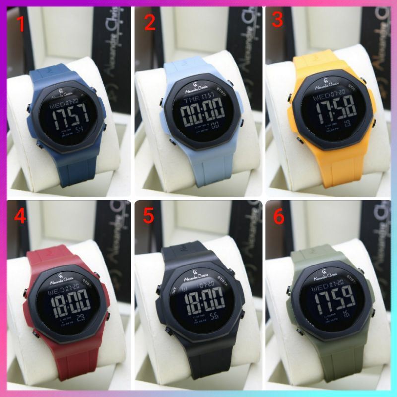 ORIGINAL GARANSI RESMI 1 TAHUN JAM TANGAN UNISEX ALEXANDRE CHRISTIE DIGITALRUBBER STRAP ARLOJI WATCH