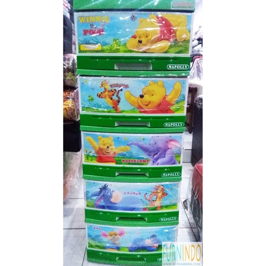 LEMARI LACI PLASTIK NAPOLLY WINNIE THE POOH HIJAU