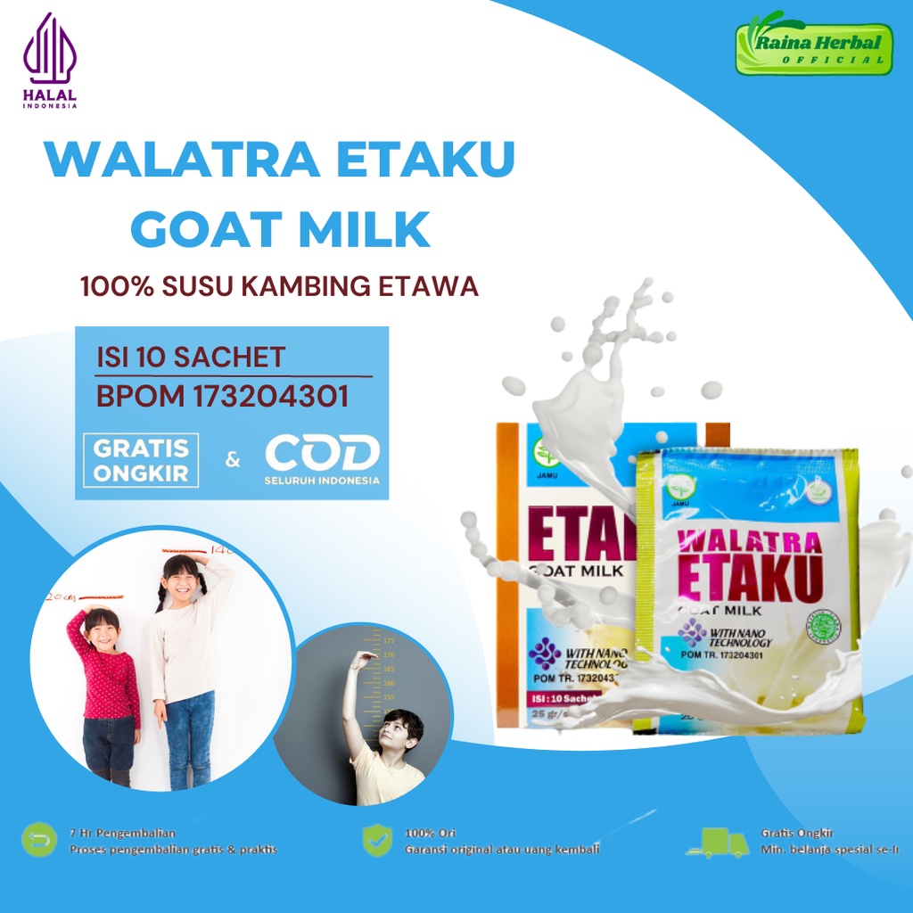 

Raina Herbal - Susu Peninggi Badan Anak Dan Dewasa Walatra Etaku Goat Milk - 100% Susu Kambing Etawa ORIGINAL