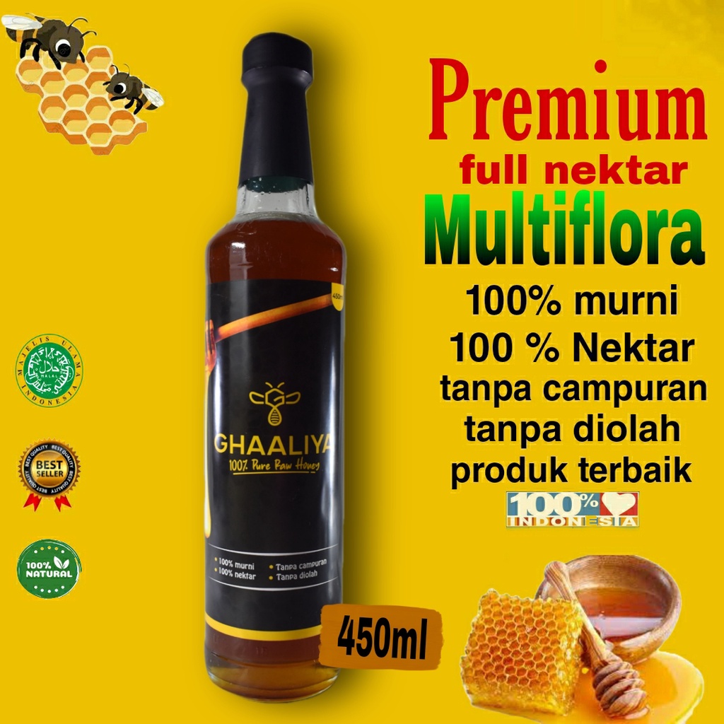 

Madu Ghaaliya Murni Asli 100% Nektar Bunga Multiflora premium terbaik 450ml/600gr original