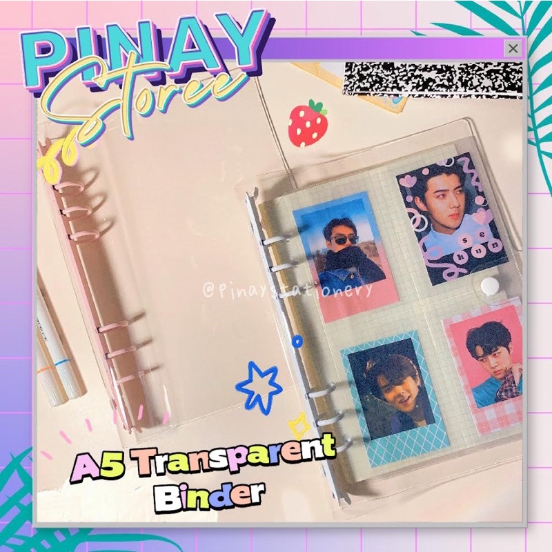 

A5 Pastel Transparent Binder 6 Ring Aesthetic Photocard Collector Murah
