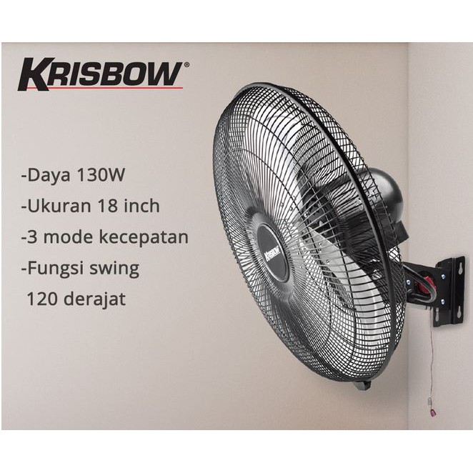 Krisbow Kipas Angin Dinding 130W 45cm Putih - Electric Fan