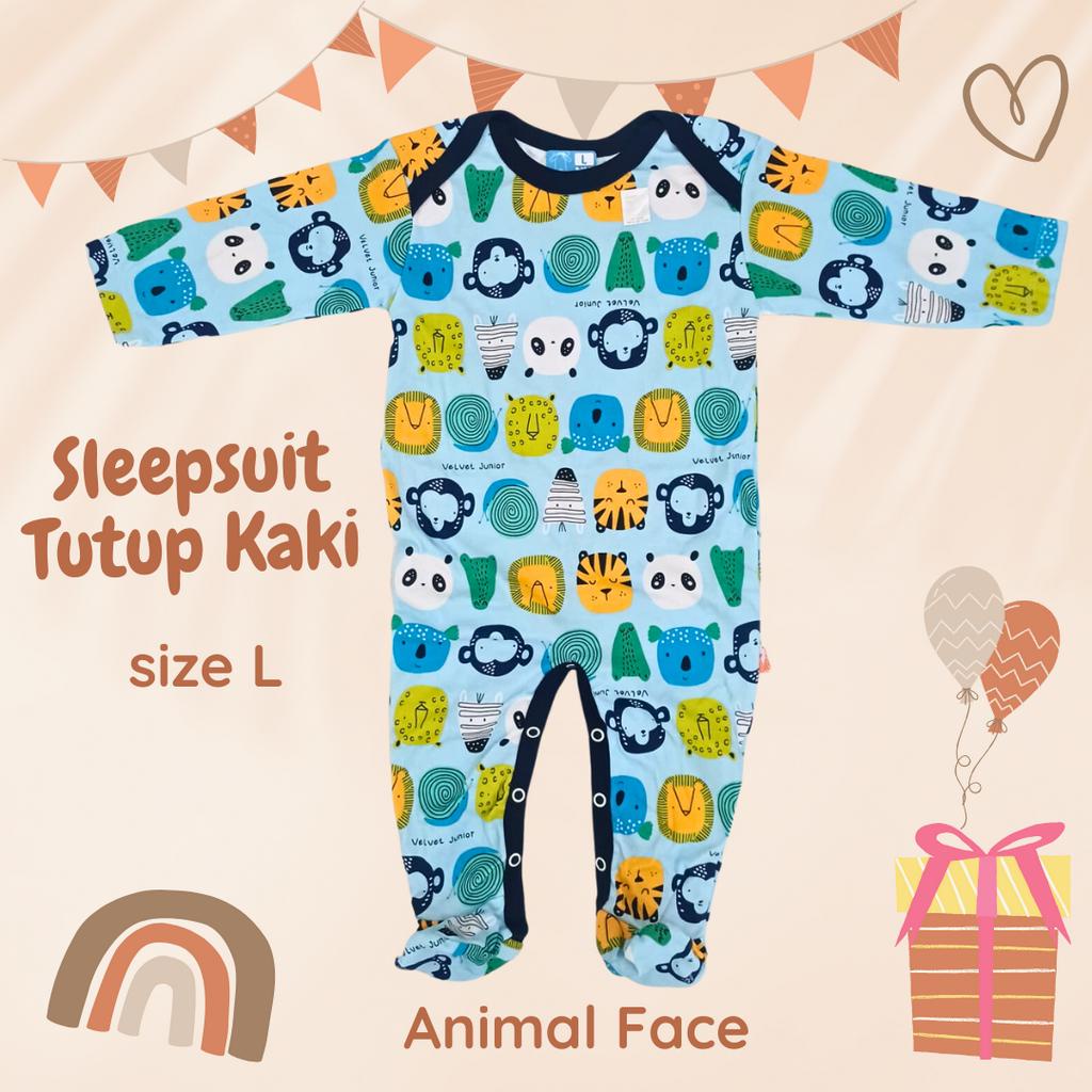 SLEEPSUIT Bayi TUTUP KAKI Animal Face ORI VELVET Sz L  Sleepsuit VELVET DREAMWEAR TERTUTUP sleep suit dream wear new born