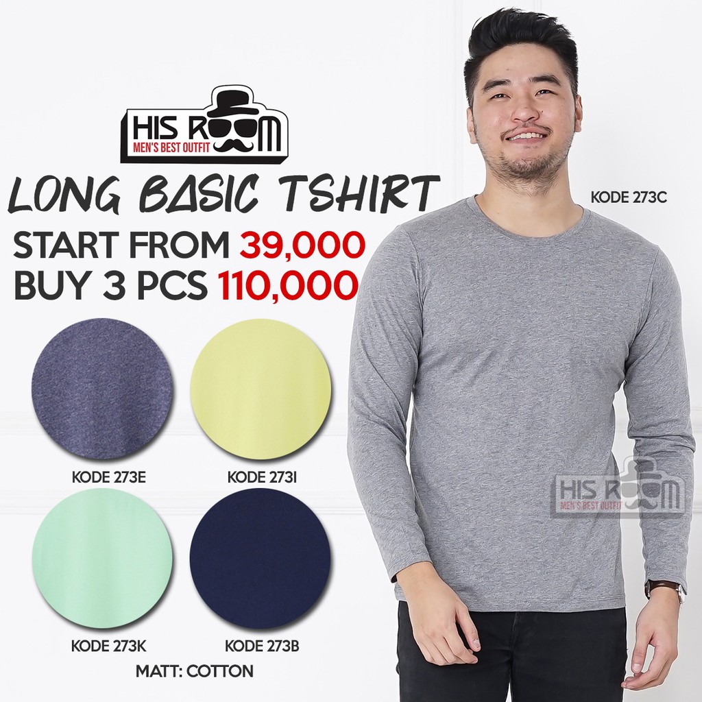 HSRM - Kaos Polos Unisex Lengan Panjang Kaos Polos Pria Panjang Cotton Premium Basic Tshirt 273