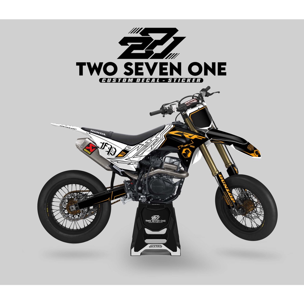 DECAL CRF SUPER GLOSSY PREMIUM - FULL BODY CUSTOM VARIASI WHITE BLACK GOLD SUPERMOTO