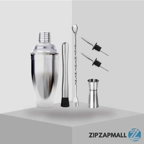 6in1 Bartender Bar Cocktail Stainless Steel 550ml / Botol Pengocok Minuman Milkshake Pop Ice Kopi Da