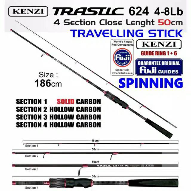 Joran pancing carbon kenzi trastic  Fuji travel rod murah laris semarang