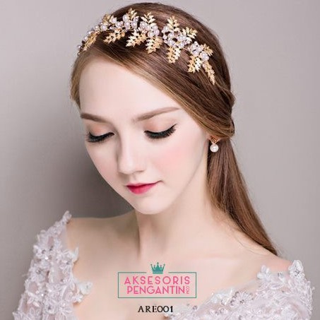 [BISA COD] AKSESORIS RAMBUT HEADPIECE PENGANTIN HAIRBAND TIARA GOLD ARE001