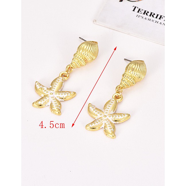 LRC Anting Tusuk Fashion Gold Alloy Conch Starfish Stud Earrings F49143