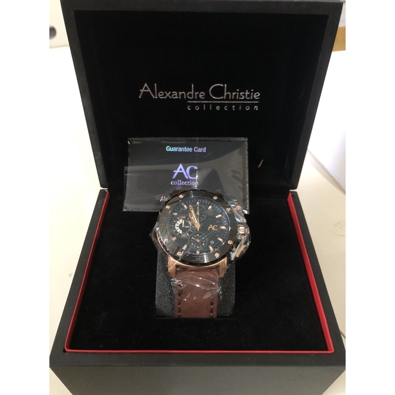 Alexandre Christie Collection Original Ac9205 Jam Tangan pria tali kulit hitam rose