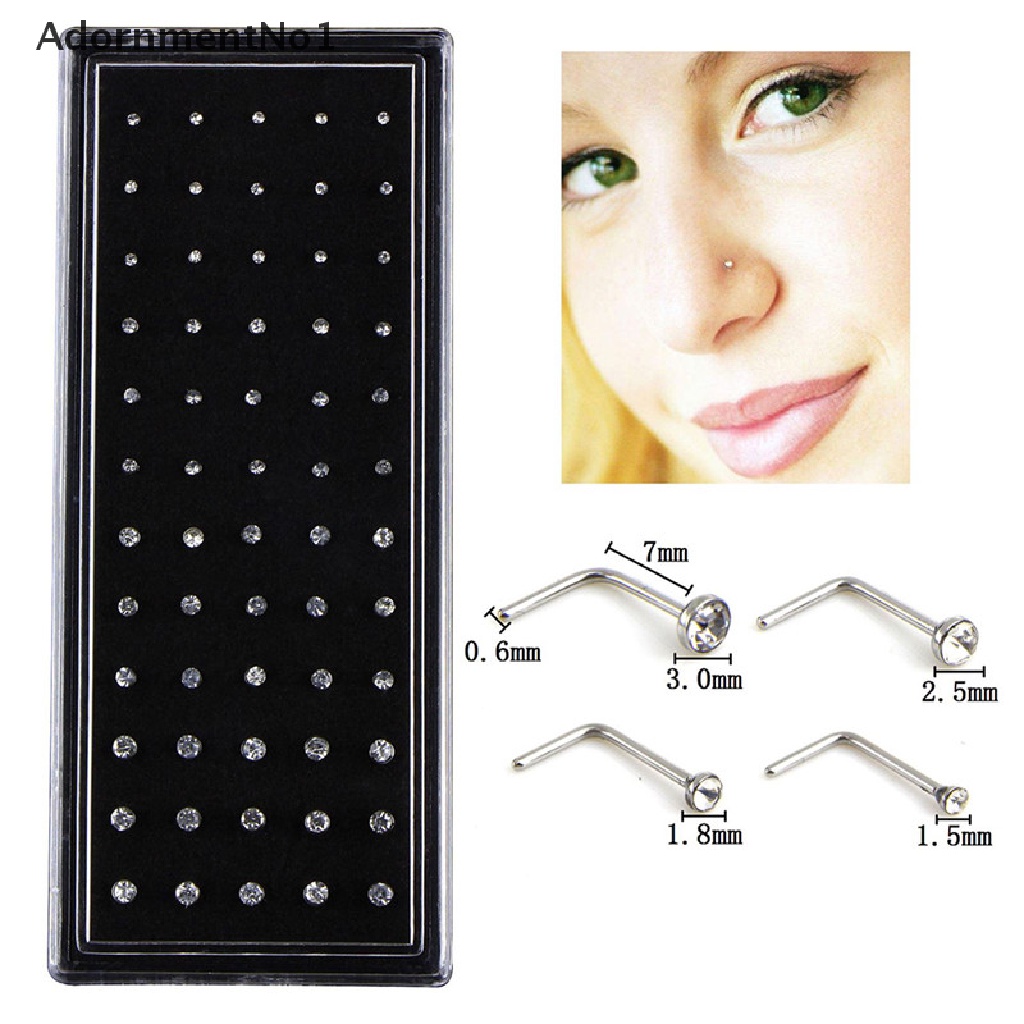 (AdornmentNo1) 60pcs / Set Anting Tindik Hidung Bentuk L Aksen Berlian Imitasi Untuk Perhiasan Wanita