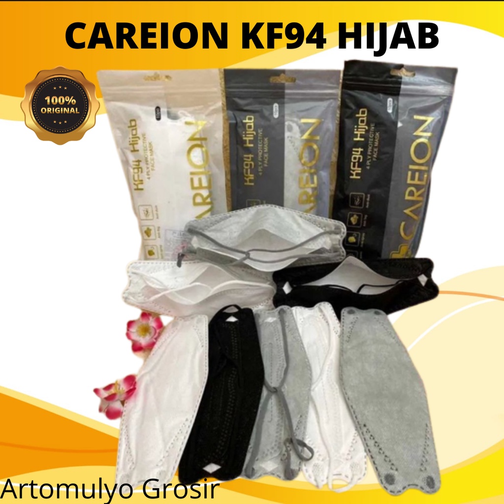 MASKER HIJAB CAREION ORLEE DUCKBILL KF94 KF HEADLOOP KOREA HITAM PUTIH ABU ABU Isi 10pcs per pack Original