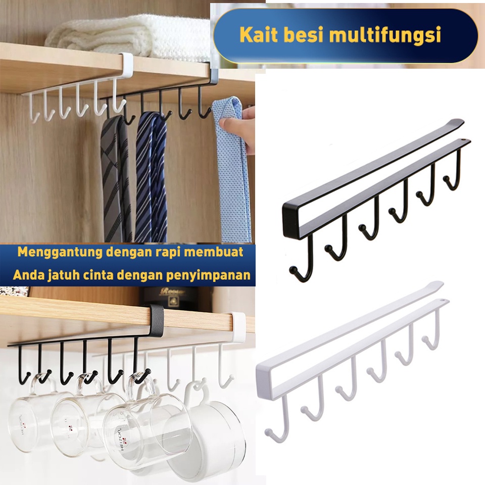 Rak Kuku Gantung Besi 6 Kait Tempa Lemari Organizer Aksesoris Dapur