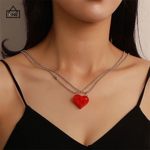 COD❤【Ready stock】1pc fashion murah Kalung Rantai Liontin Hati Lego Lucu Untuk Pasangan / Pria / Wanita kecenderungan A