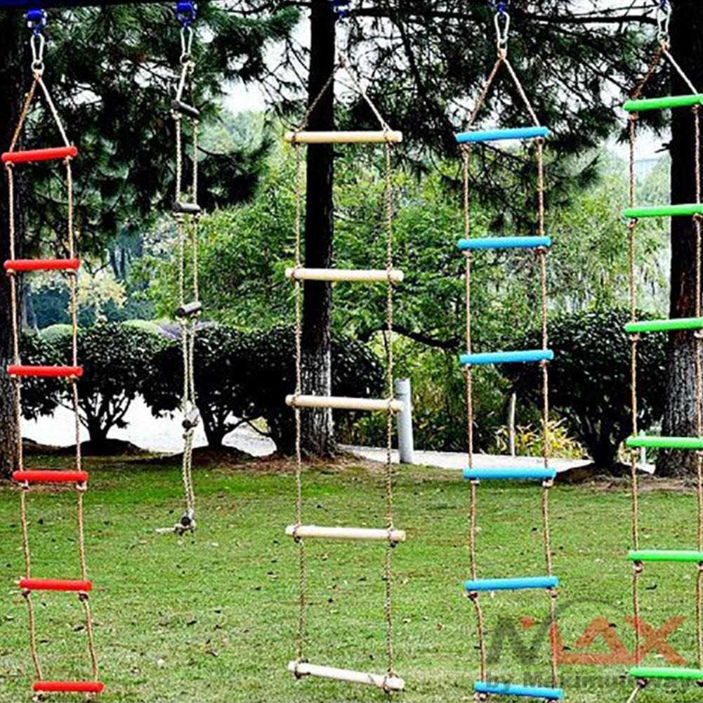 Mainan Anak TK tangga Outdoor olahraga ayunan tali Mainan Anak Tangga Gym &amp; Playmats COOLPLAY Mainan Panjat Tangga Anak Climbing Ladder Playground Children's Fitness Toy Wooden Rope Ladder 6 Rungs Climbing Game Toy Kids Outdoor Training Activity Safe